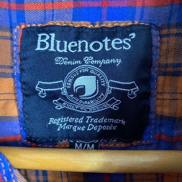 Bluenotes Men's Orange/Blue Plaid Long Sleeve Button Up Shirt Size Medium - Picture 2 of 12
